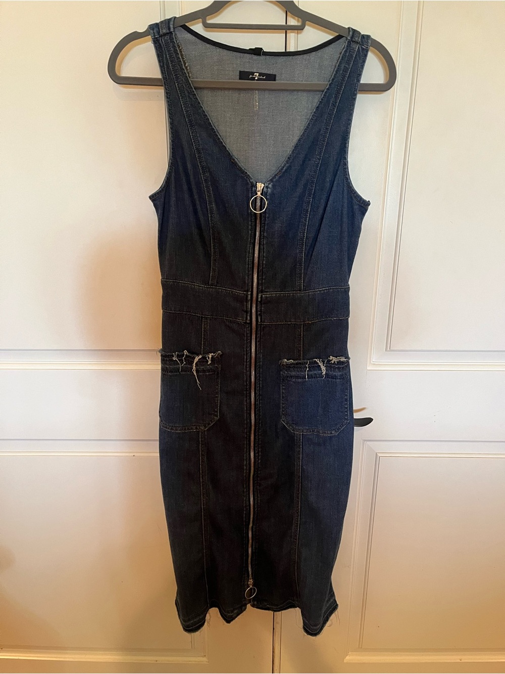 7 For All Mankind Dark Blue Denim Zip-Front Dress